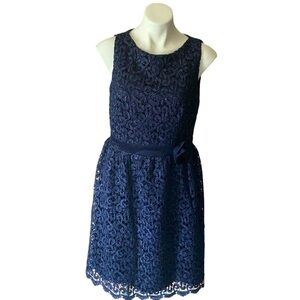 Marina Women’s Navy Blue Sparkly Lace Sleeveless Fit & Flare Midi Dress Size 10